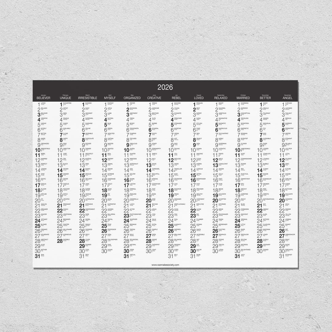 FATAL on 2026 Large Wall Calendar